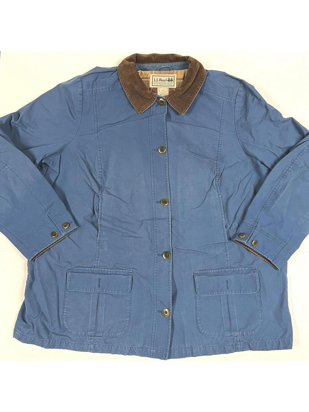 LL Bean Chore Jacket Women's 3X Blue Barn Coat Plaid Lined Outdoors Distressed